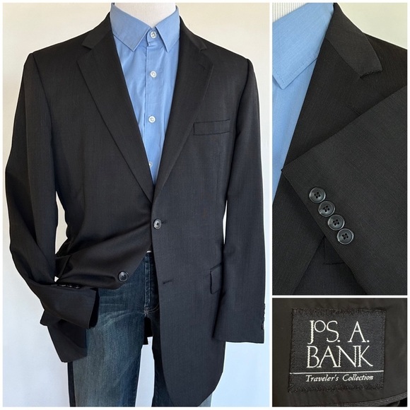Jos A Bank Mens Blazer Sport Coat Two Button Jacket Wool Linen 44L Casual Suits